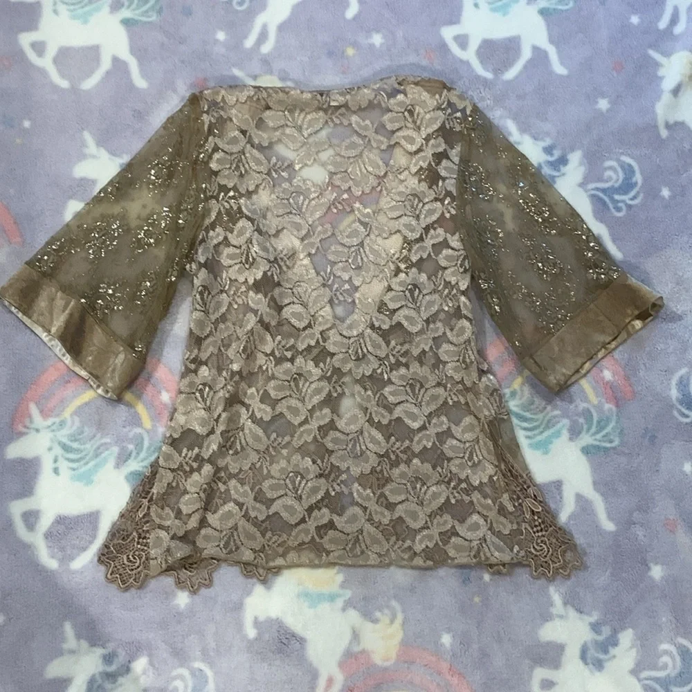 Vintage Gold Floral Crochet Spencer Alexis Kimono - Picture 2 of 10